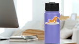 Cartoon Cheetah Stretching Back Sticker on a Water Bottle (New) example
