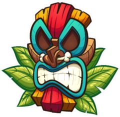 Cartoon Colorful Tiki Mask With Leaves Sticker