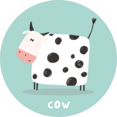 Cartoon Cow Lettering On Blue Sticker
