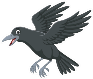 Cartoon Crow Flying Isolated On White Sticker