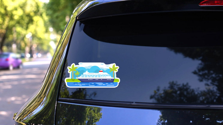 Cartoon Cruise Ship Sticker on a Rear Car Window (New) example
