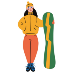 Cartoon Cute Girl With Snowboard Trendy Sticker