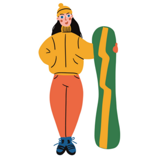 Cartoon Cute Girl With Snowboard Trendy Sticker