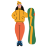 Cartoon Cute Girl With Snowboard Trendy Sticker