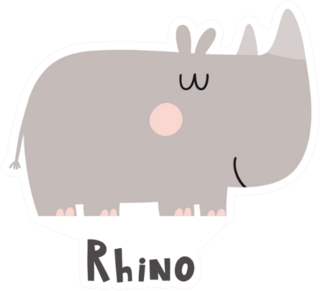 Cartoon Cute Rhino With Text Sticker