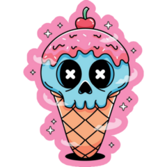 Cartoon Cute Skull Ice Cream Sticker
