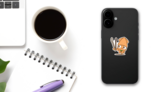 Cartoon Cute Squid With Bowtie Holding A Grill Tongs Sticker on a Phone (New) example