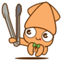 Cartoon Cute Squid With Bowtie Holding A Grill Tongs Sticker