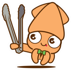 Cartoon Cute Squid With Bowtie Holding A Grill Tongs Sticker