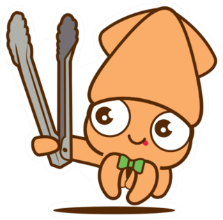 Cartoon Cute Squid With Bowtie Holding A Grill Tongs Sticker