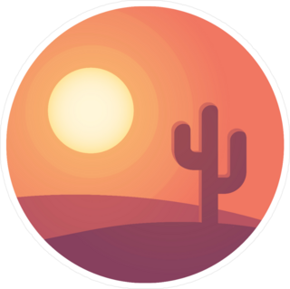 Cartoon Desert Sunset Landscape With Cactus Sticker