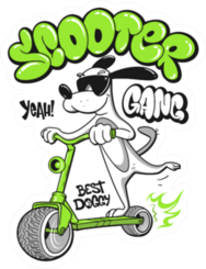 Cartoon Dog Riding A Scooter Illustration Sticker