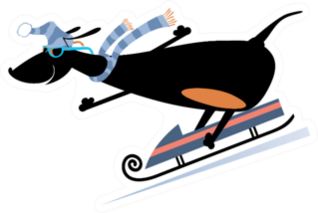 Cartoon Dog Rids On Sled Illustration Sticker