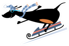 Cartoon Dog Rids On Sled Illustration Sticker