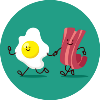 Cartoon Eggs And Bacon Happy Walk Sticker