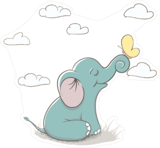 Cartoon Elephant and Butterfly Sticker