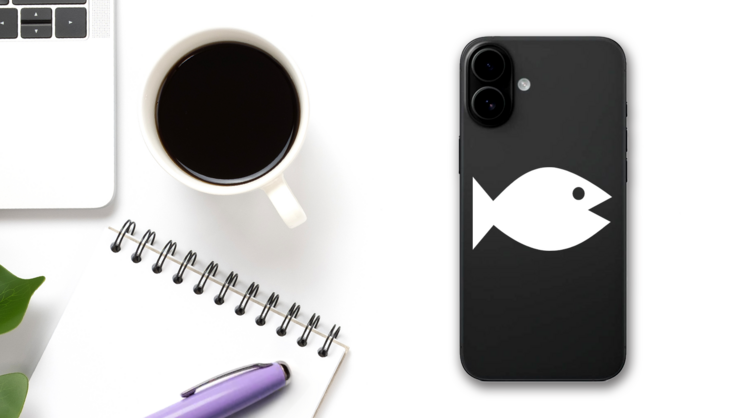Cartoon Fish Sticker on a Phone (New) example