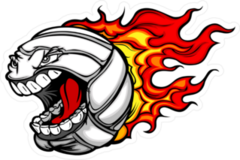 Cartoon Flaming Volleyball Ball With Angry Face Sticker