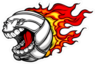 Cartoon Flaming Volleyball Ball With Angry Face Sticker