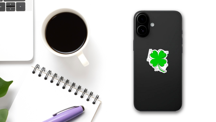 Cartoon Four Leaf Clover Icon Sticker on a Phone (New) example