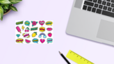 Cartoon Fruit Sticker Sheet on a Desk (New) example