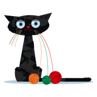 Cartoon Funny Black Cat With A Knitting Yarn Sticker