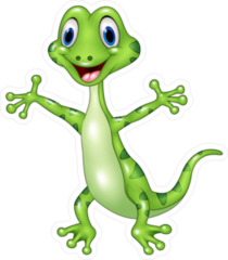 Cartoon Funny Green Lizard With Arms Out Sticker