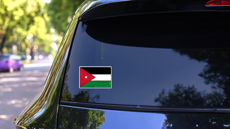 Cartoon, Hand Drawing Of Jordan Flag Sticker on a Rear Car Window (New) example