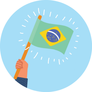 Cartoon Hand Holding Up Brazil Flag Sticker