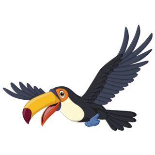 Cartoon Happy Toucan Bird Flying Sticker