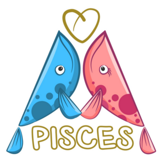 Cartoon Illustration Blue And Pink Whale Pisces Sticker