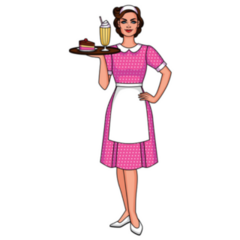 Cartoon  Illustration Of 50s Smiling Waitress Sticker
