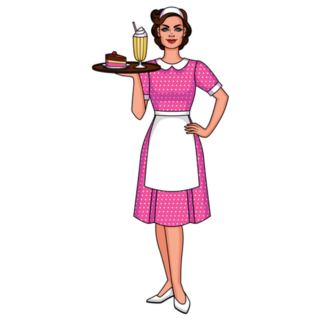 Cartoon  Illustration Of 50s Smiling Waitress Sticker