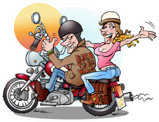 Cartoon Illustration Of A Biker Couple On A Ride Sticker