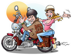 Cartoon Illustration Of A Biker Couple On A Ride Sticker