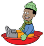 Cartoon Illustration Of A Boy Riding A Sled Sticker