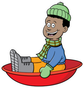 Cartoon Illustration Of A Boy Riding A Sled Sticker