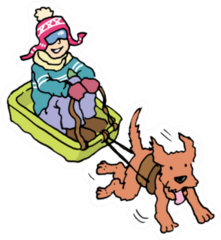 Cartoon Illustration Of A Boy Riding In A Snow Sled Sticker