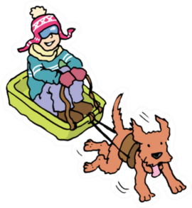 Cartoon Illustration Of A Boy Riding In A Snow Sled Sticker
