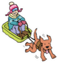 Cartoon Illustration Of A Boy Riding In A Snow Sled Sticker