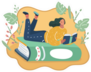 Cartoon Illustration Of A Girl Lying On Green Book Sticker