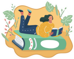 Cartoon Illustration Of A Girl Lying On Green Book Sticker