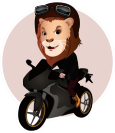 Cartoon Illustration Of A Lion Riding A Motorcycle Sticker