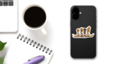 Cartoon Illustration Of A Tiki Family Paddling In A Canoe Sticker on a Phone (New) example