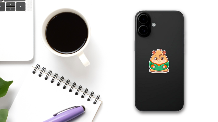 Cartoon Illustration Of Cute Geek Hamster Sticker on a Phone (New) example