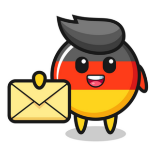 Cartoon Illustration Of German Flag Holding A Letter Sticker