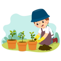 Cartoon Illustration of Little Boy Gardening Sticker