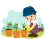 Cartoon Illustration of Little Boy Gardening Sticker
