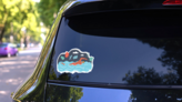 Cartoon Illustration Of Male Swimming Sticker on a Rear Car Window (New) example
