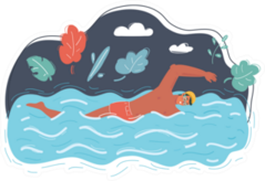 Cartoon Illustration Of Male Swimming Sticker
